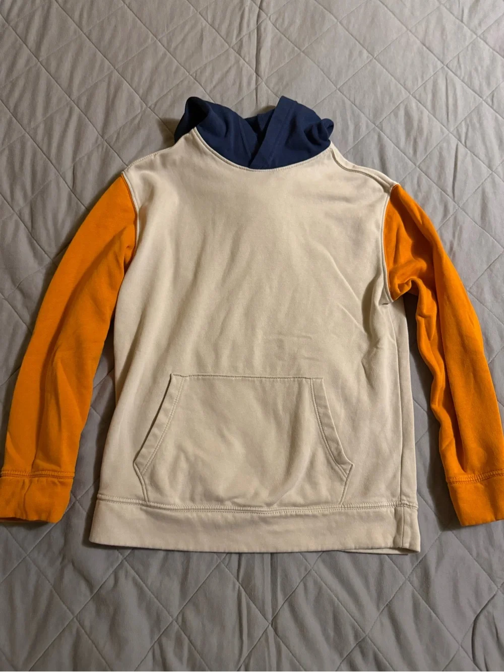 Old Navy Cream Hoodie with Orange Sleeves and Navy Hood